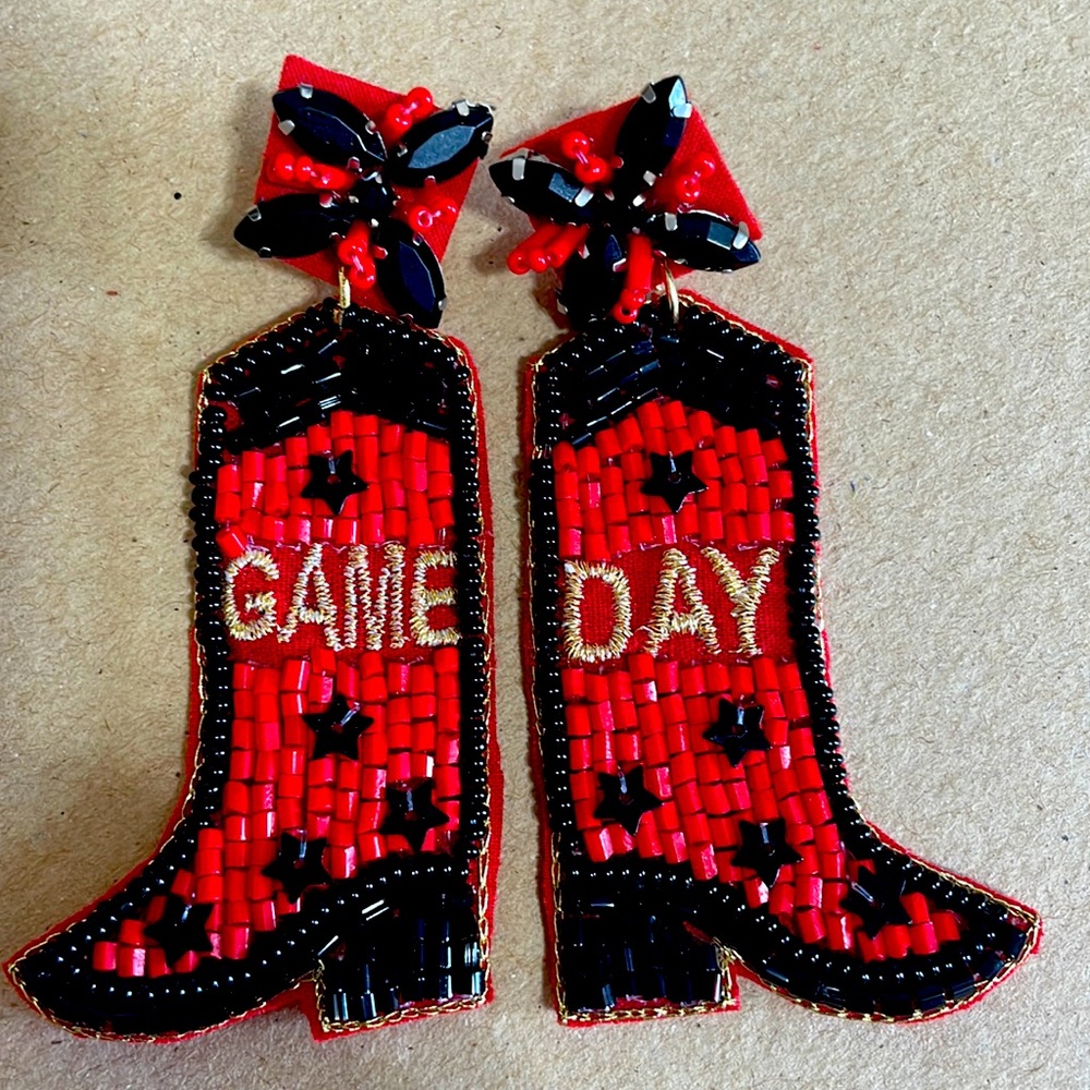 ❤️🖤Red Black Game Day Boot Earrings Georgia Bulldogs